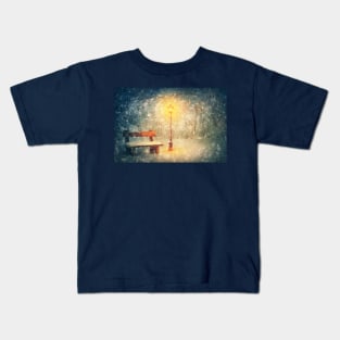 Wintertime night scene paiting Kids T-Shirt